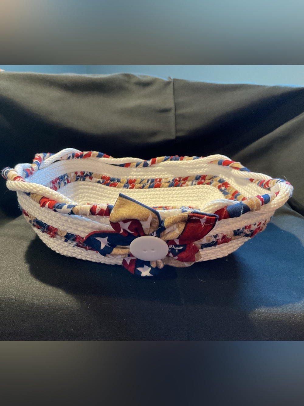 Handmade Patriotic Fabric & Rope Basket Bowl